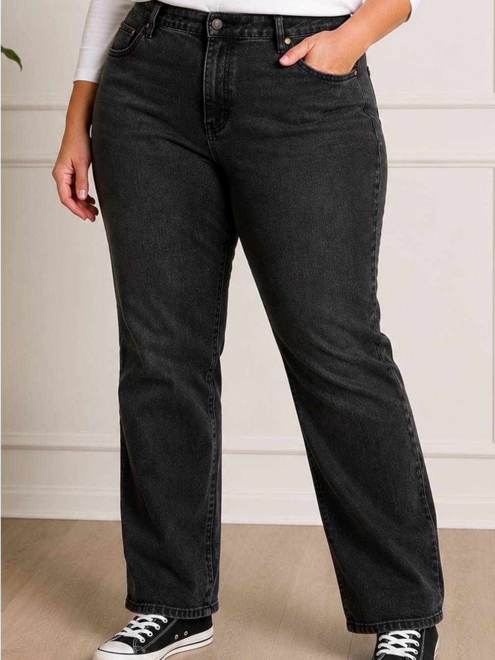 Woman Within Jeans Size 24W Tall Black Washed Stretch Straight Leg
